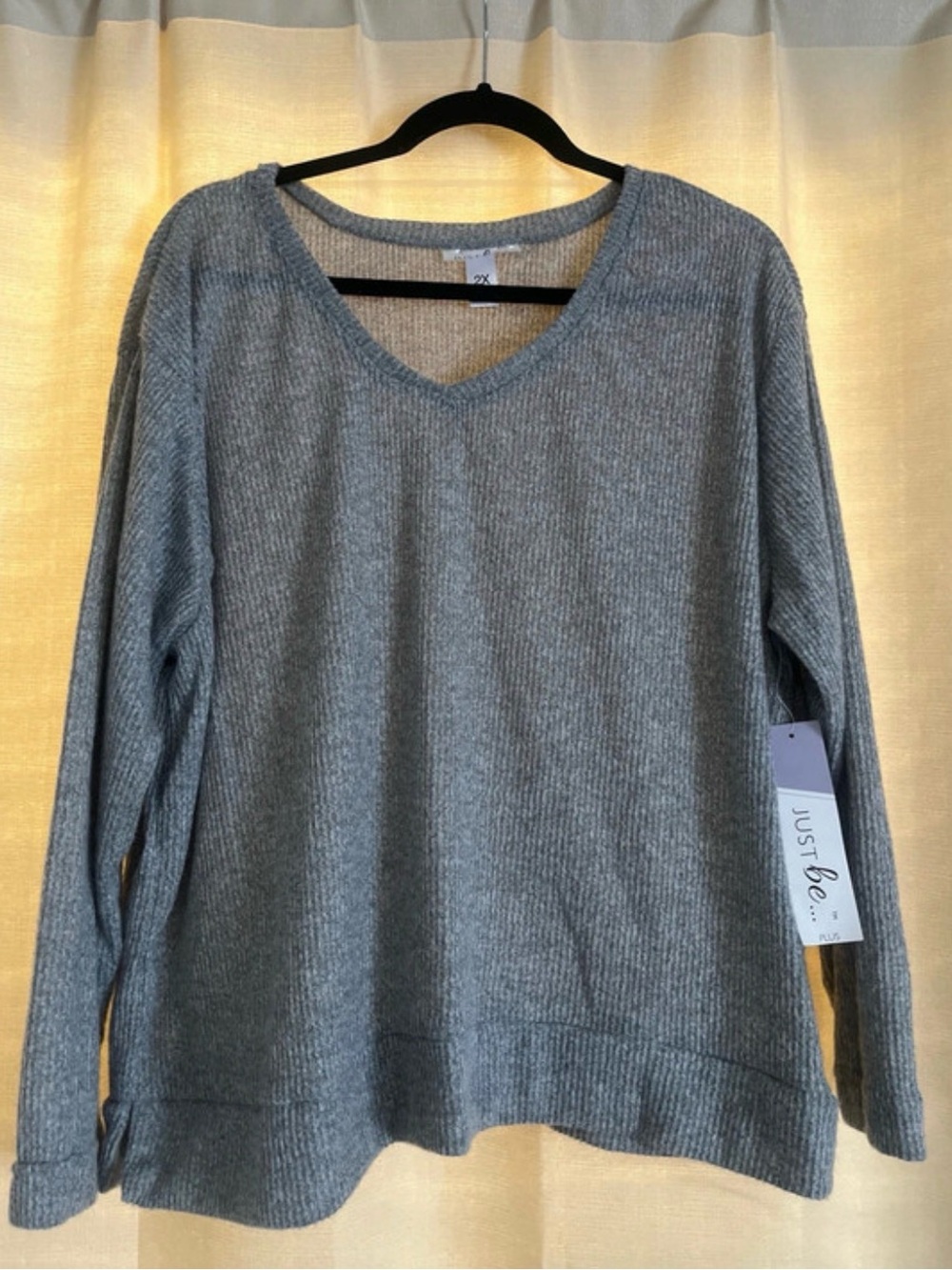 Women’s Plus Size just be Gray Ribbed V-Neck Women's Lounge Top